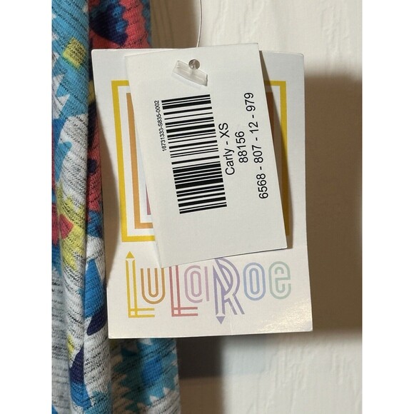 LuLaRoe Carly Dress XS Gray Multi Aztec Hi-Low Hem Everyday Casual Comfort NWT - Picture 3 of 7